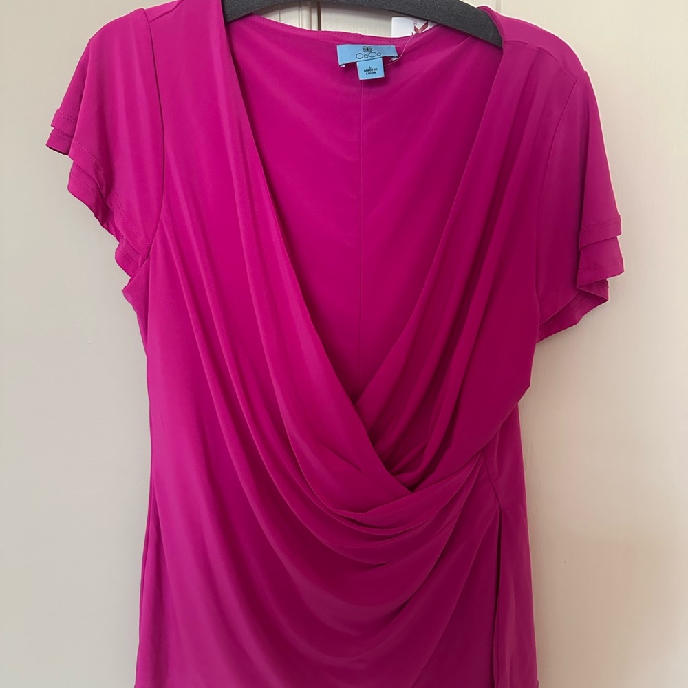 CeCe Fuchsia Drape Front Blouse